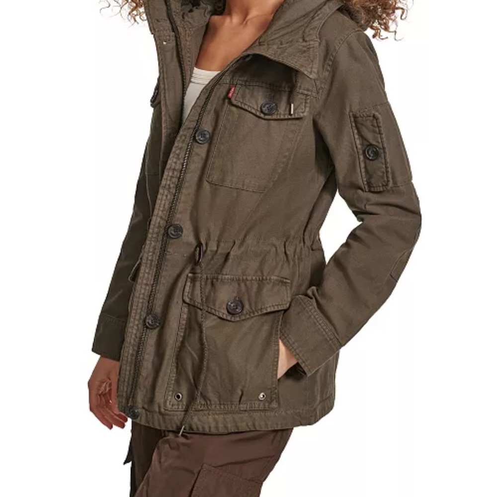 Levi’s Olive Green Women's Utility Jacket XL Zipper Cargo Layer women’s Unisex